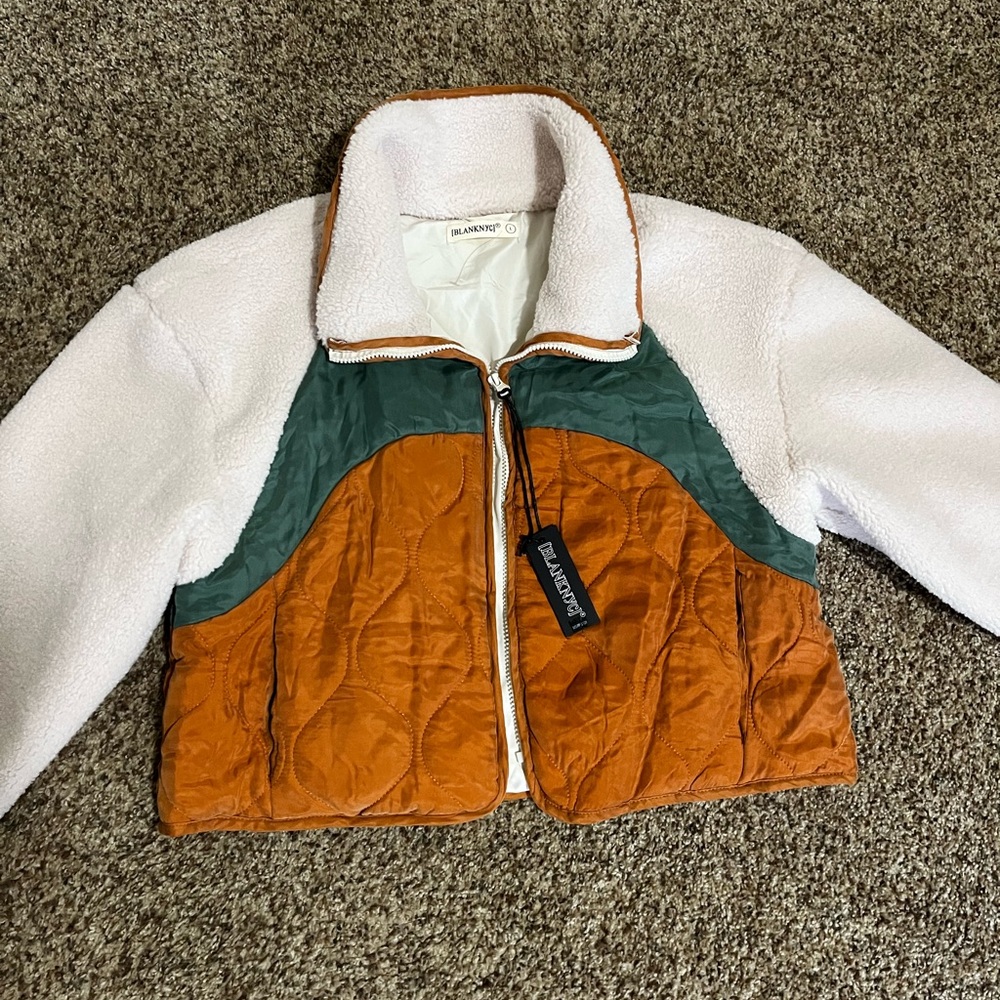 Blank NYC Sherpa Lined Jacket with Green and Brown